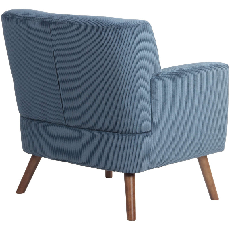 Fauteuil moderne chic Velours côtelé Bleu Bois Marron Kirno - 2