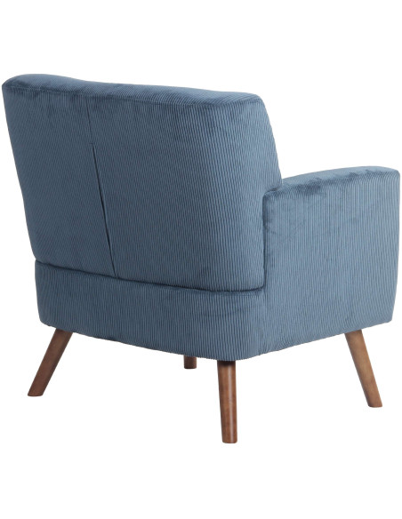 Fauteuil moderne chic Velours côtelé Bleu Bois Marron Kirno - 2