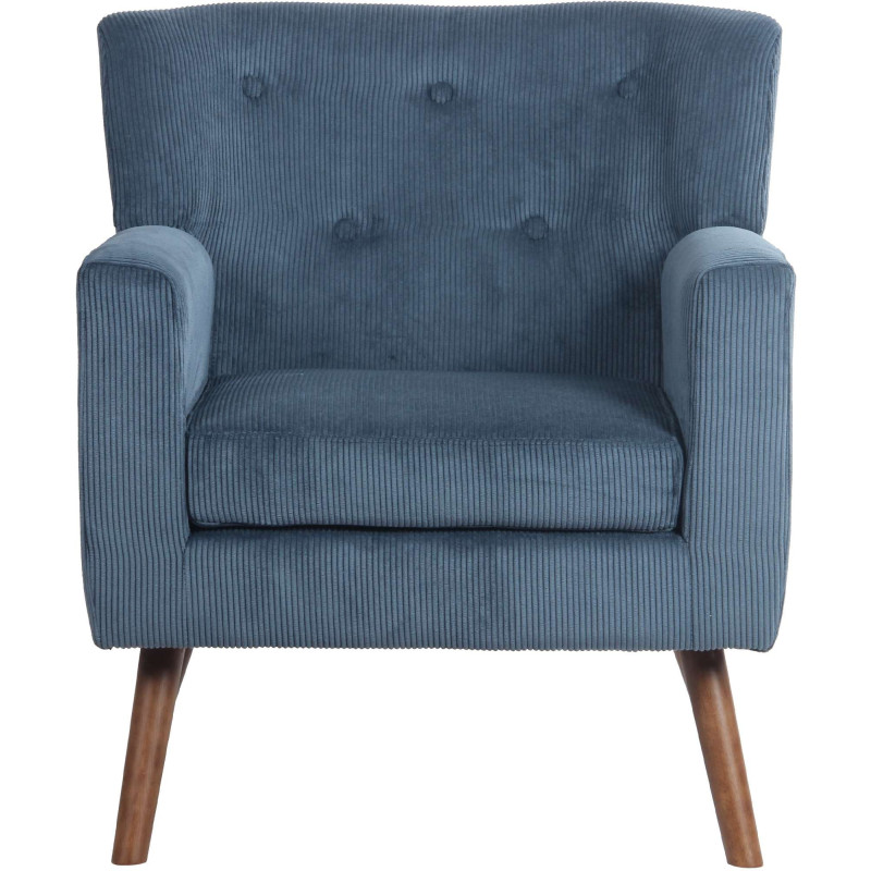 Fauteuil moderne chic Velours côtelé Bleu Bois Marron Kirno - 3