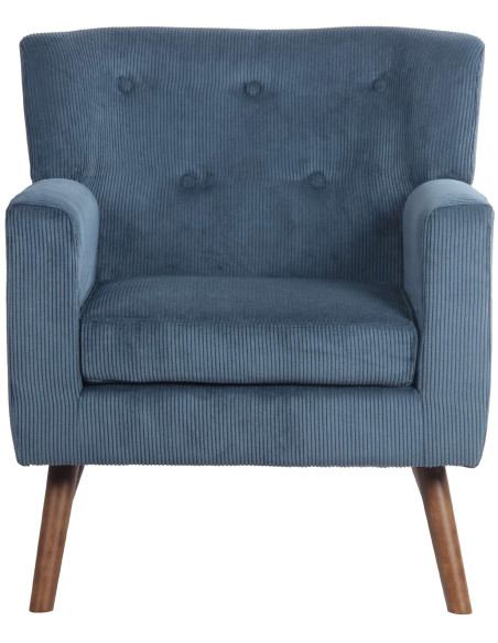 Fauteuil moderne chic Velours côtelé Bleu Bois Marron Kirno - 3