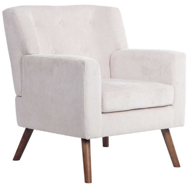 Fauteuil moderne chic Velours côtelé Blanc crème Bois Marron Kirno - 1