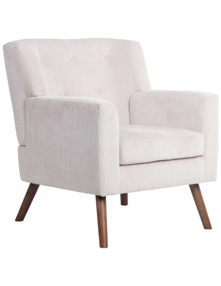 Fauteuil moderne chic Velours côtelé Blanc crème Bois Marron Kirno - 1