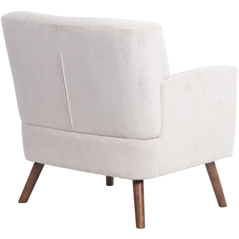 Fauteuil moderne chic Velours côtelé Blanc crème Bois Marron Kirno - 2
