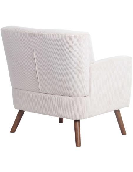 Fauteuil moderne chic Velours côtelé Blanc crème Bois Marron Kirno - 2