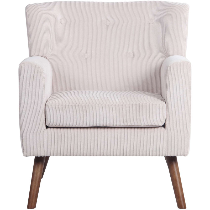 Fauteuil moderne chic Velours côtelé Blanc crème Bois Marron Kirno - 3