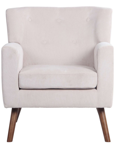 Fauteuil moderne chic Velours côtelé Blanc crème Bois Marron Kirno - 3