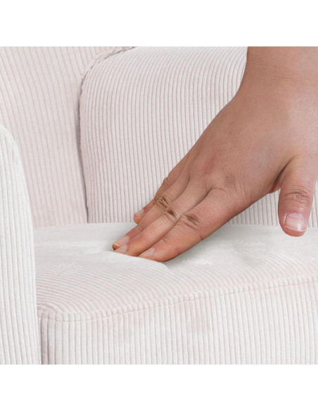 Fauteuil moderne chic Velours côtelé Blanc crème Bois Marron Kirno - 4