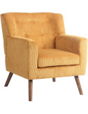 Fauteuil lounge orange en velours côtelé coton-polyester et bois 72 x 74 x 80 cm Kirno