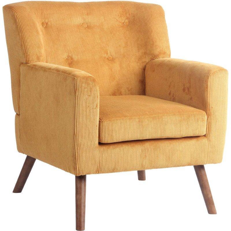 Fauteuil moderne chic Velours côtelé Orange Bois Marron Kirno - 1
