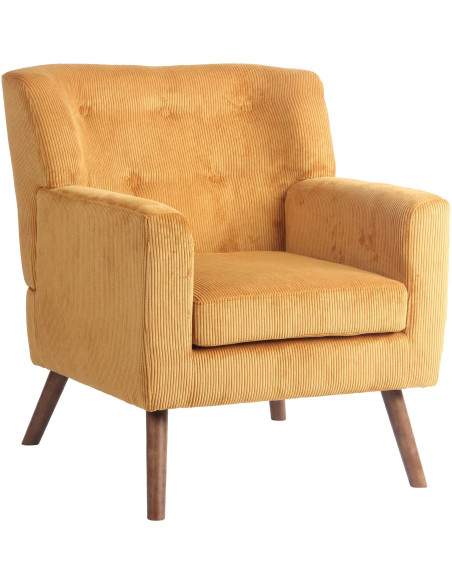 Fauteuil moderne chic Velours côtelé Orange Bois Marron Kirno - 1