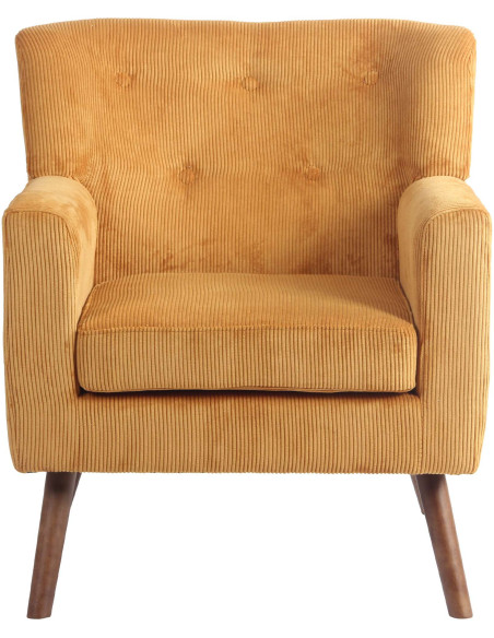 Fauteuil moderne chic Velours côtelé Orange Bois Marron Kirno - 3