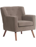 Fauteuil lounge marron foncé en velours côtelé coton-polyester et bois 72 x 74 x 80 cm Kirno