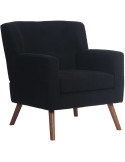 Fauteuil lounge noir en velours côtelé coton-polyester et bois 72 x 74 x 80 cm Kirno