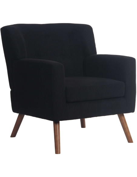 Fauteuil moderne chic Velours côtelé Noir Bois Marron Kirno - 1