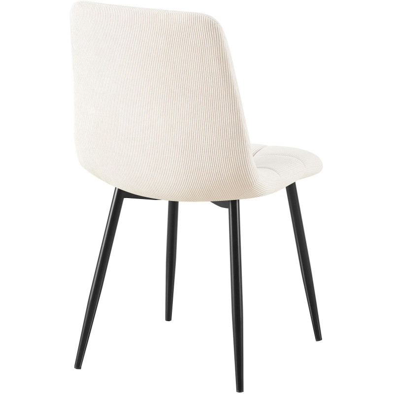 Chaise rétro chic Velours côtelé Blanc crème Métal Noir Mat Karvi - 2