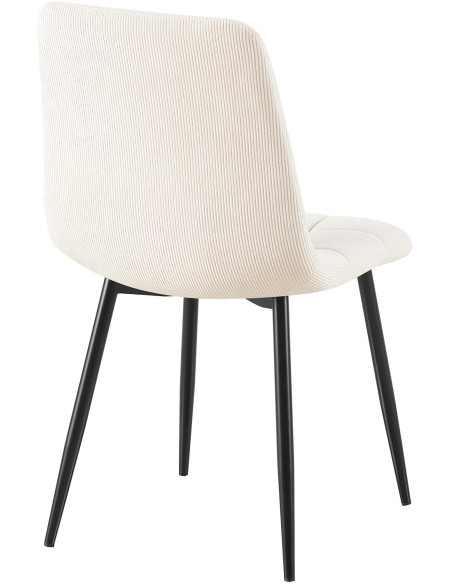 Chaise rétro chic Velours côtelé Blanc crème Métal Noir Mat Karvi - 2