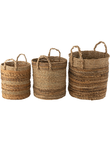 Panier déco Mamy en Feuille de bananier Naturel et Herbe (Lot de 3) - 3