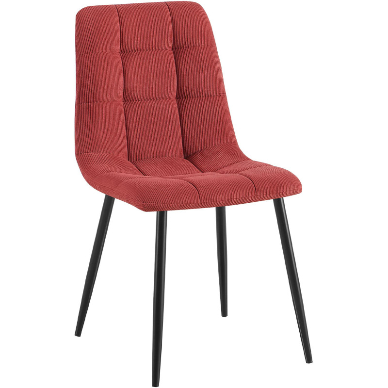 Chaise rétro chic Velours côtelé Rouge bordeaux Métal Noir Mat Karvi