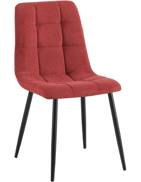 Chaise rétro chic Velours côtelé Rouge bordeaux Métal Noir Mat Karvi