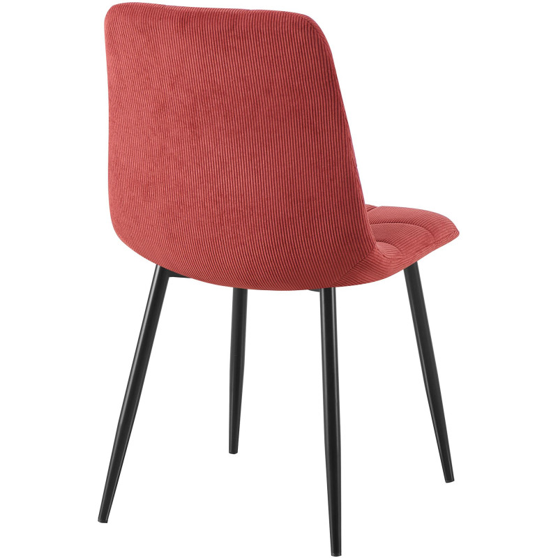 Chaise rétro chic Velours côtelé Rouge bordeaux Métal Noir Mat Karvi 