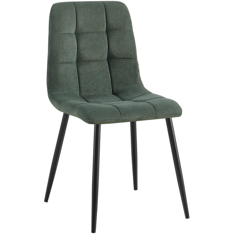 Chaise rétro chic Velours côtelé Vert Métal Noir Mat Karvi