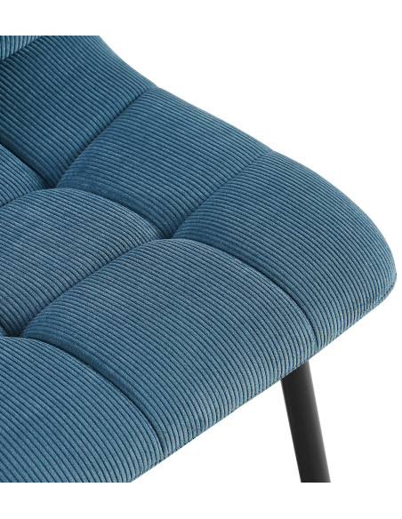 Chaise rétro chic Velours côtelé Bleu Métal Noir Mat Karvi 