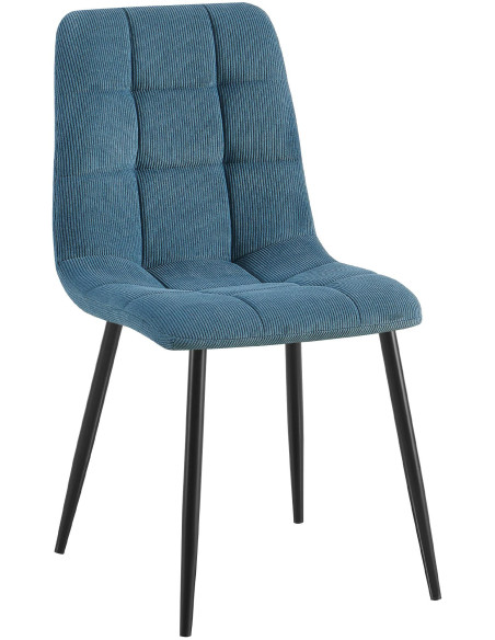Chaise rétro chic Velours côtelé Bleu Métal Noir Mat Karvi