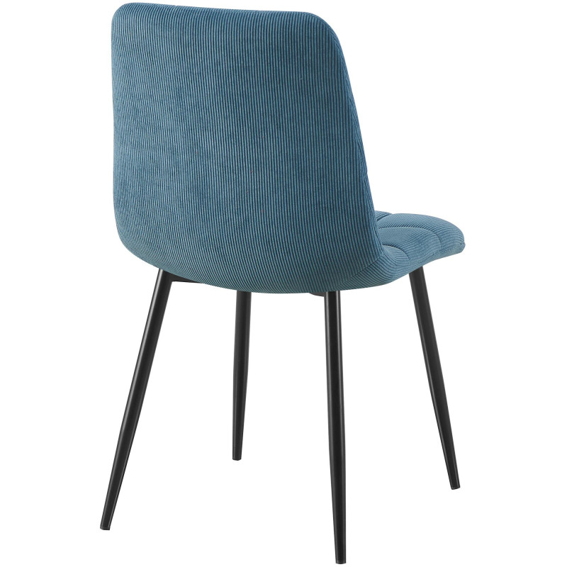 Chaise rétro chic Velours côtelé Bleu Métal Noir Mat Karvi 