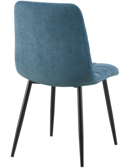 Chaise rétro chic Velours côtelé Bleu Métal Noir Mat Karvi 