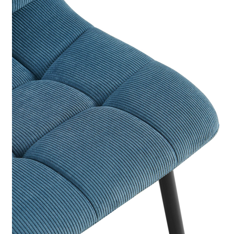 Chaise moderne chic Velours côtelé Bleu Métal Noir Nayra 