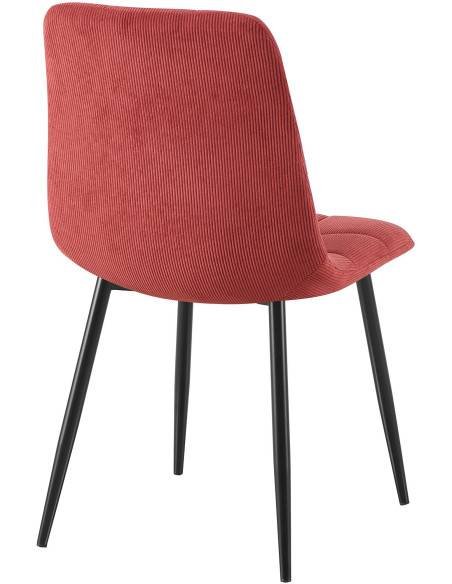 Chaise moderne chic Velours côtelé Rouge bordeaux Métal Noir Nayra 