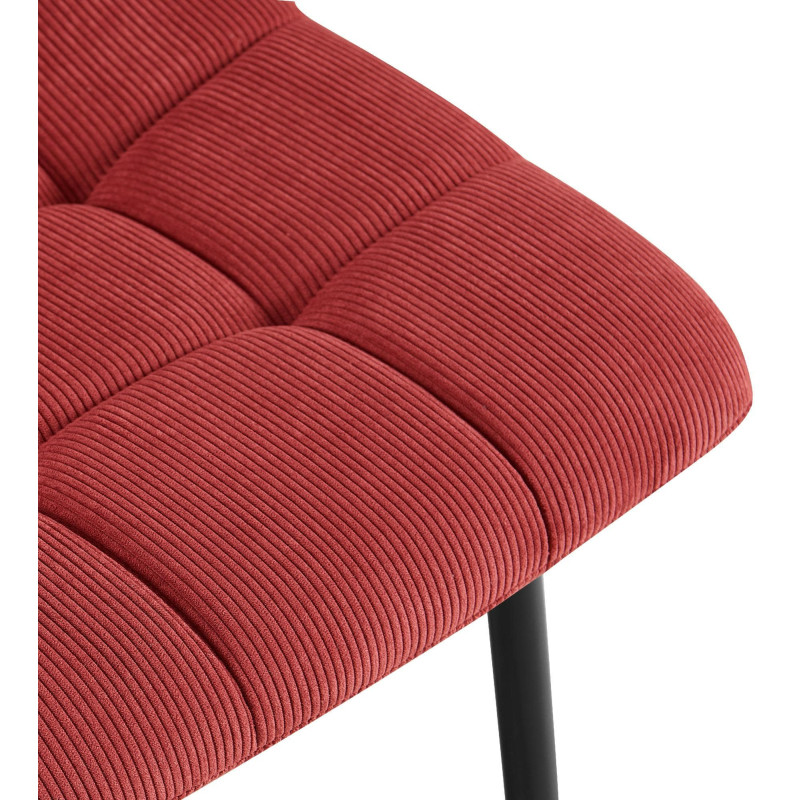 Chaise moderne chic Velours côtelé Rouge bordeaux Métal Noir Nayra 