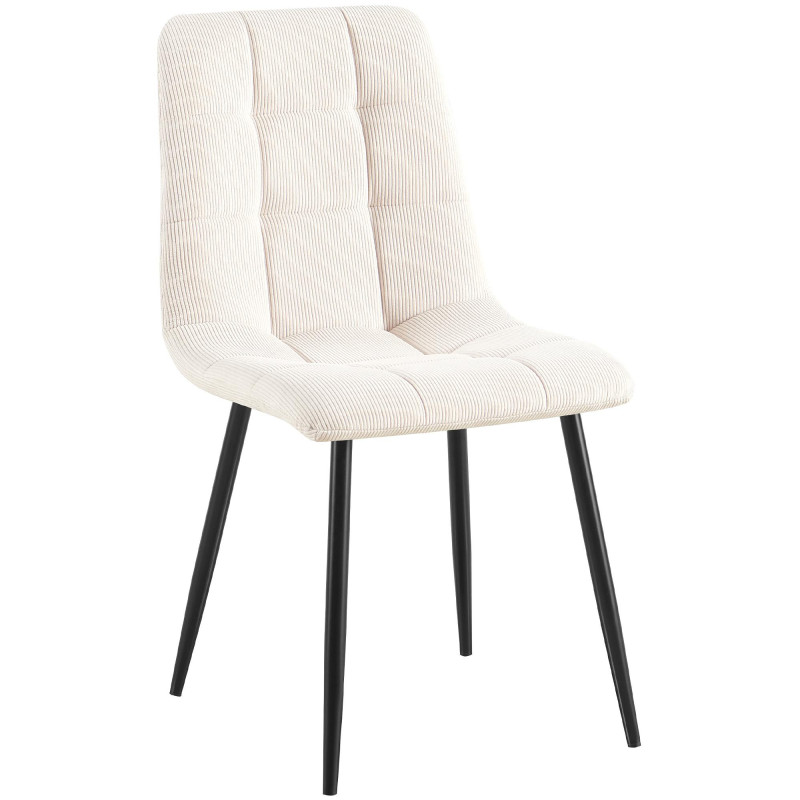 Chaise moderne chic Velours côtelé Blanc crème Métal Noir Nayra 