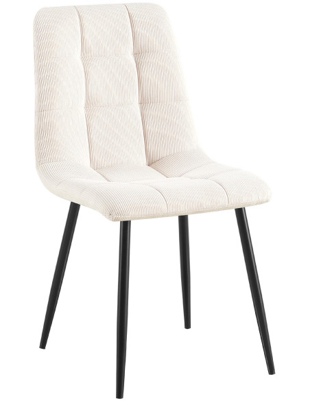 Chaise moderne chic Velours côtelé Blanc crème Métal Noir Nayra 