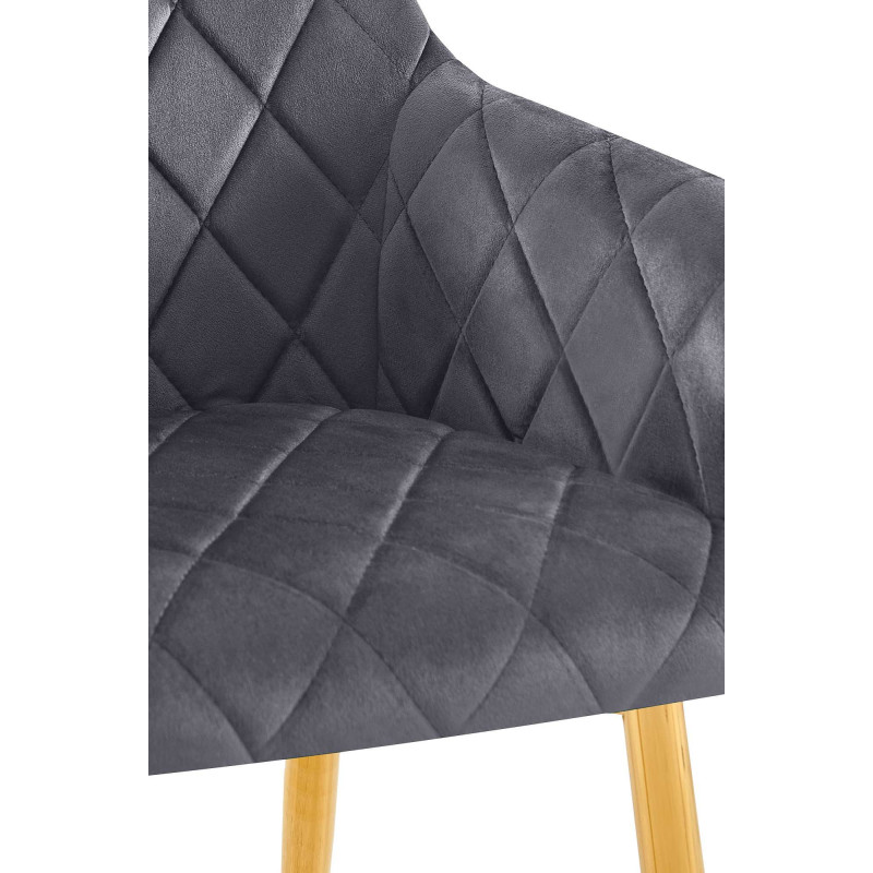 Fauteuil de table matelassé moderne en Velours Gris foncé Métal Doré Arvella - 3
