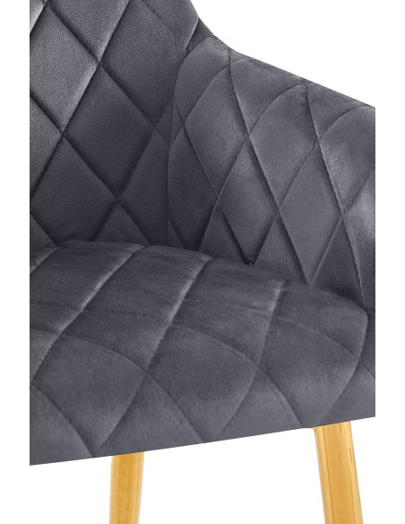 Fauteuil de table matelassé moderne en Velours Gris foncé Métal Doré Arvella - 3