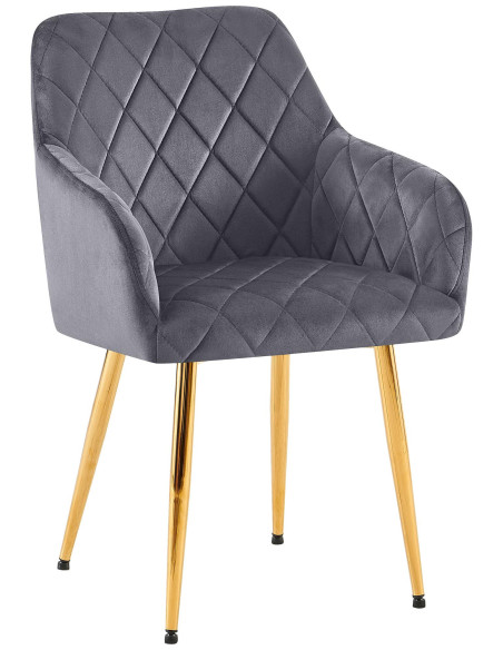 Fauteuil de table matelassé moderne en Velours Gris foncé Métal Doré Arvella - 1