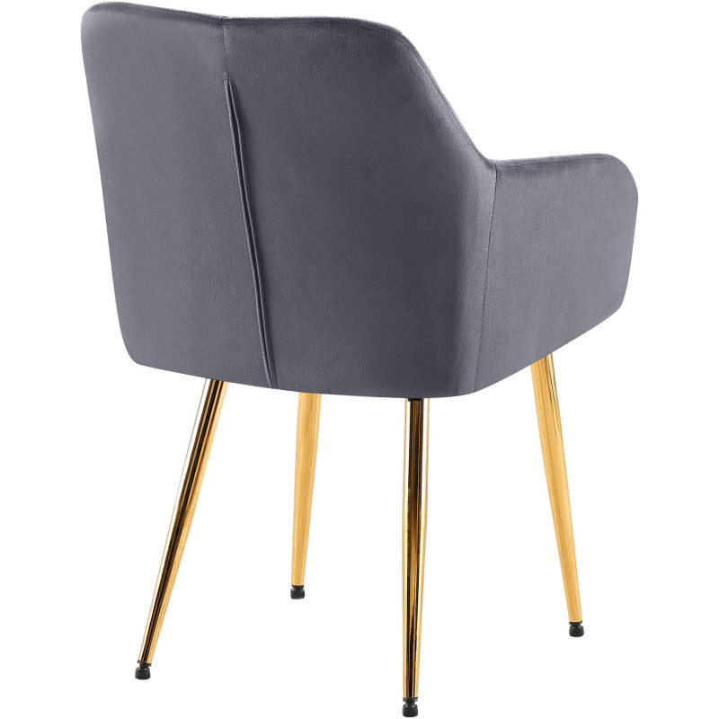 Fauteuil de table matelassé moderne en Velours Gris foncé Métal Doré Arvella - 2