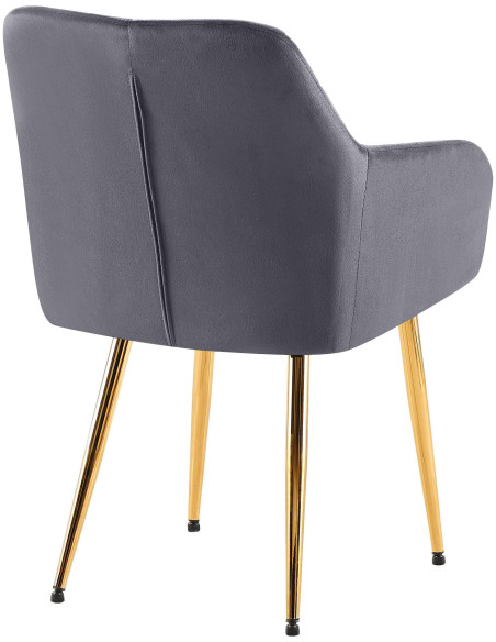 Fauteuil de table matelassé moderne en Velours Gris foncé Métal Doré Arvella - 2