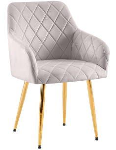 Fauteuil de table matelassé moderne en Velours Gris Métal Doré Arvella - 1