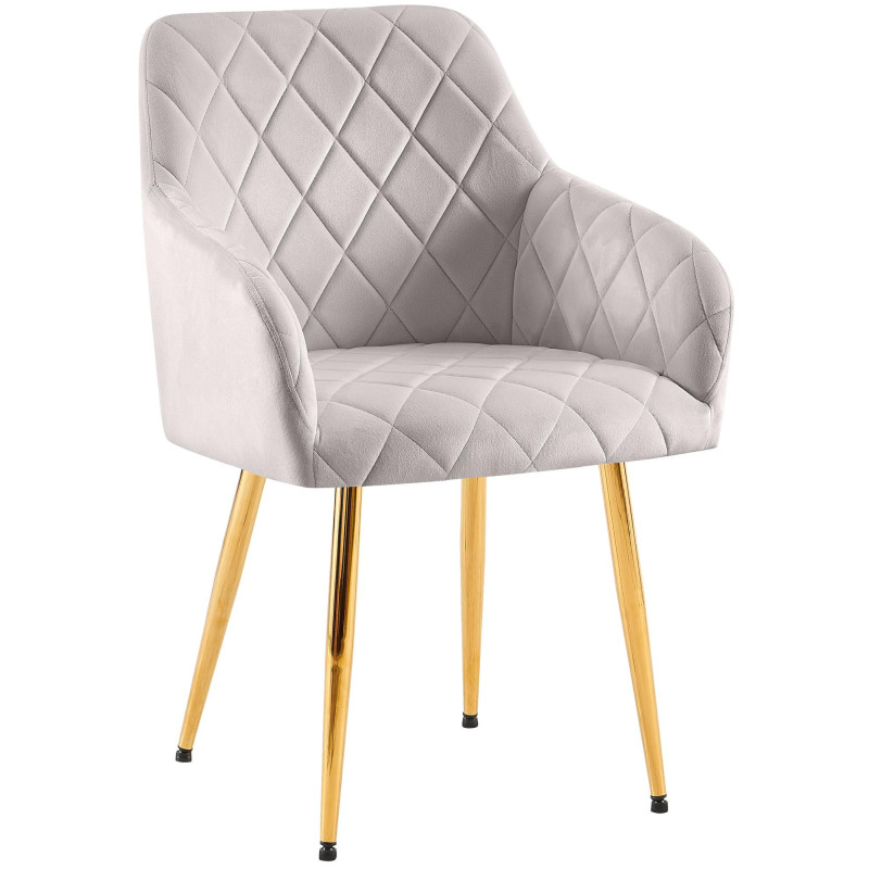 Fauteuil de table matelassé moderne en Velours Gris Métal Doré Arvella - 1