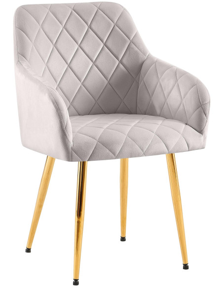 Fauteuil de table matelassé moderne en Velours Gris Métal Doré Arvella - 1