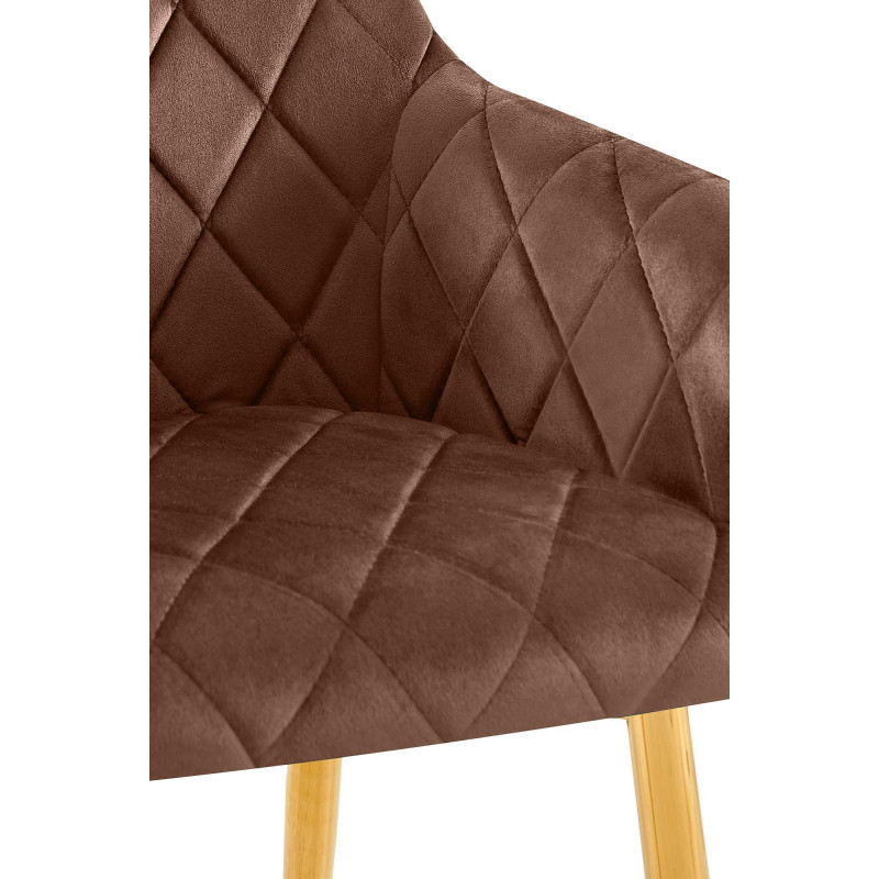 Fauteuil de table matelassé moderne en Velours Marron Métal Doré Arvella - 3