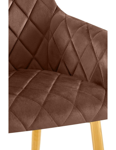 Fauteuil de table matelassé moderne en Velours Marron Métal Doré Arvella - 3