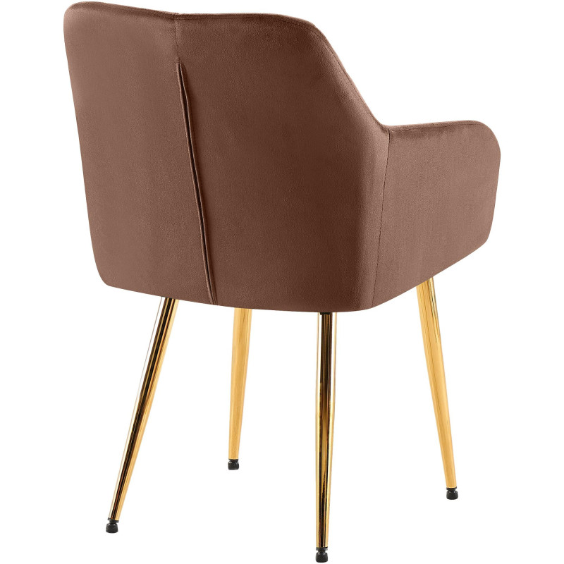 Fauteuil de table matelassé moderne en Velours Marron Métal Doré Arvella - 2