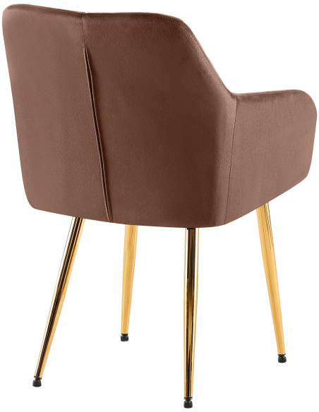 Fauteuil de table matelassé moderne en Velours Marron Métal Doré Arvella - 2