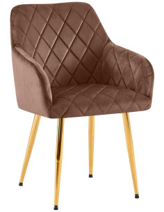 Fauteuil de table matelassé moderne en Velours Marron Métal Doré Arvella - 1