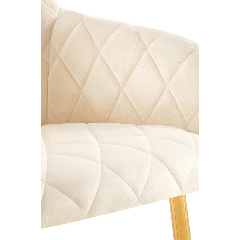 Fauteuil de table matelassé moderne en Velours Blanc crème Métal Doré Arvella - 3