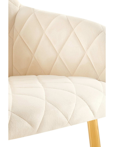 Fauteuil de table matelassé moderne en Velours Blanc crème Métal Doré Arvella - 3