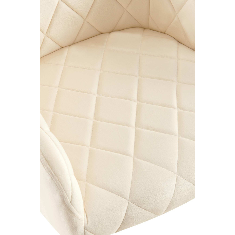 Fauteuil de table matelassé moderne en Velours Blanc crème Métal Doré Arvella - 4